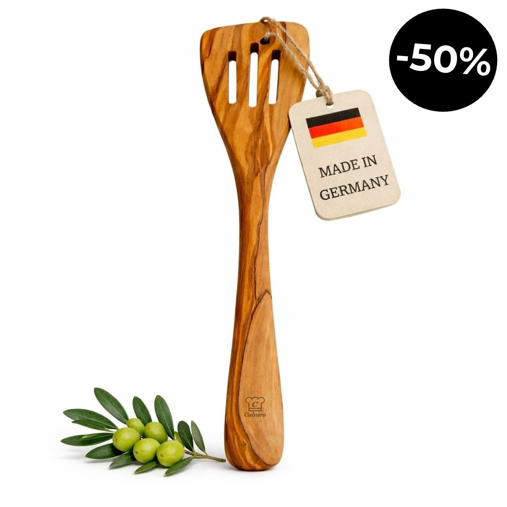 Pfannenwender Mit Schlitzen 30 Cm Aus Olivenholz