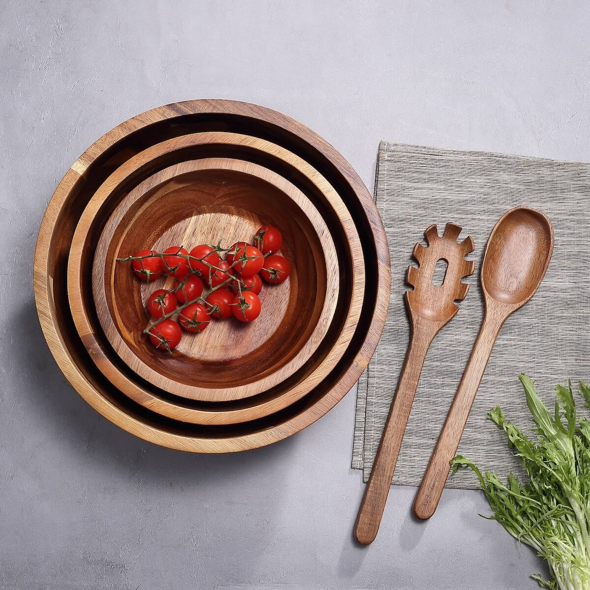 salad bowl set made of acacia wood – 3 bowls including salad servers